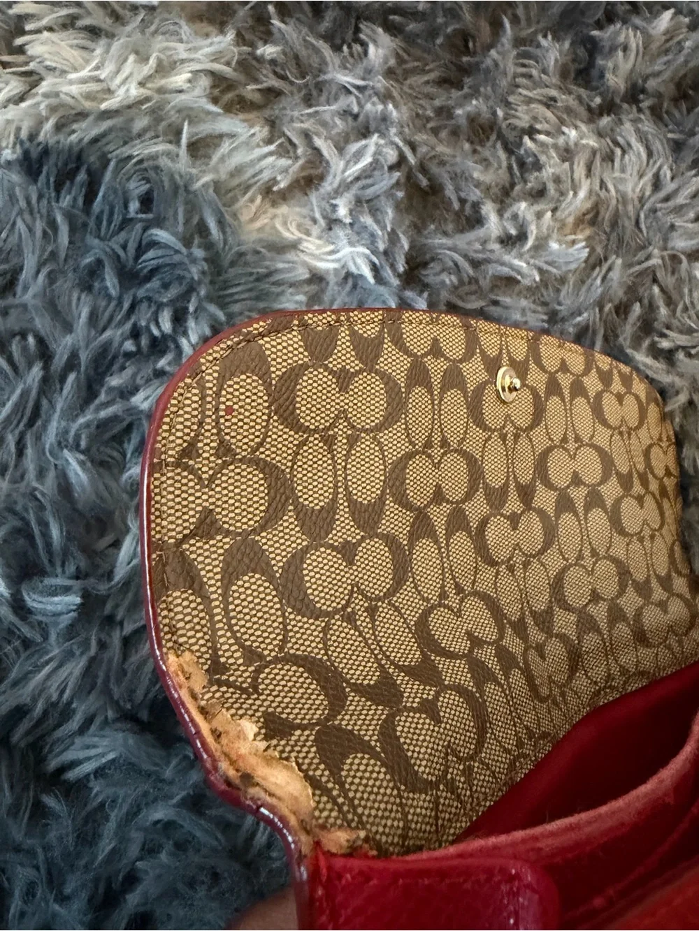 Coach Red Pebbled Leather Slim Envelope Wallet Signature C Inner Flap